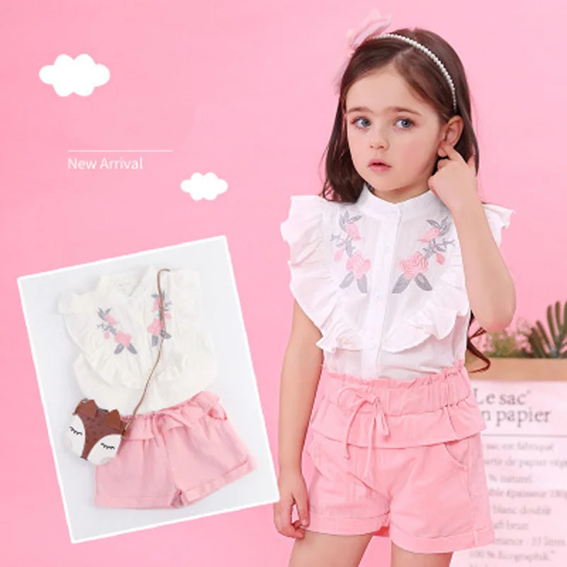 

Girls Clothing 2019 Sets New Summer Kid Clothes Set Cartoon Children Clothing Toddler Girl Tops+Shorts Children Set 3-7Y