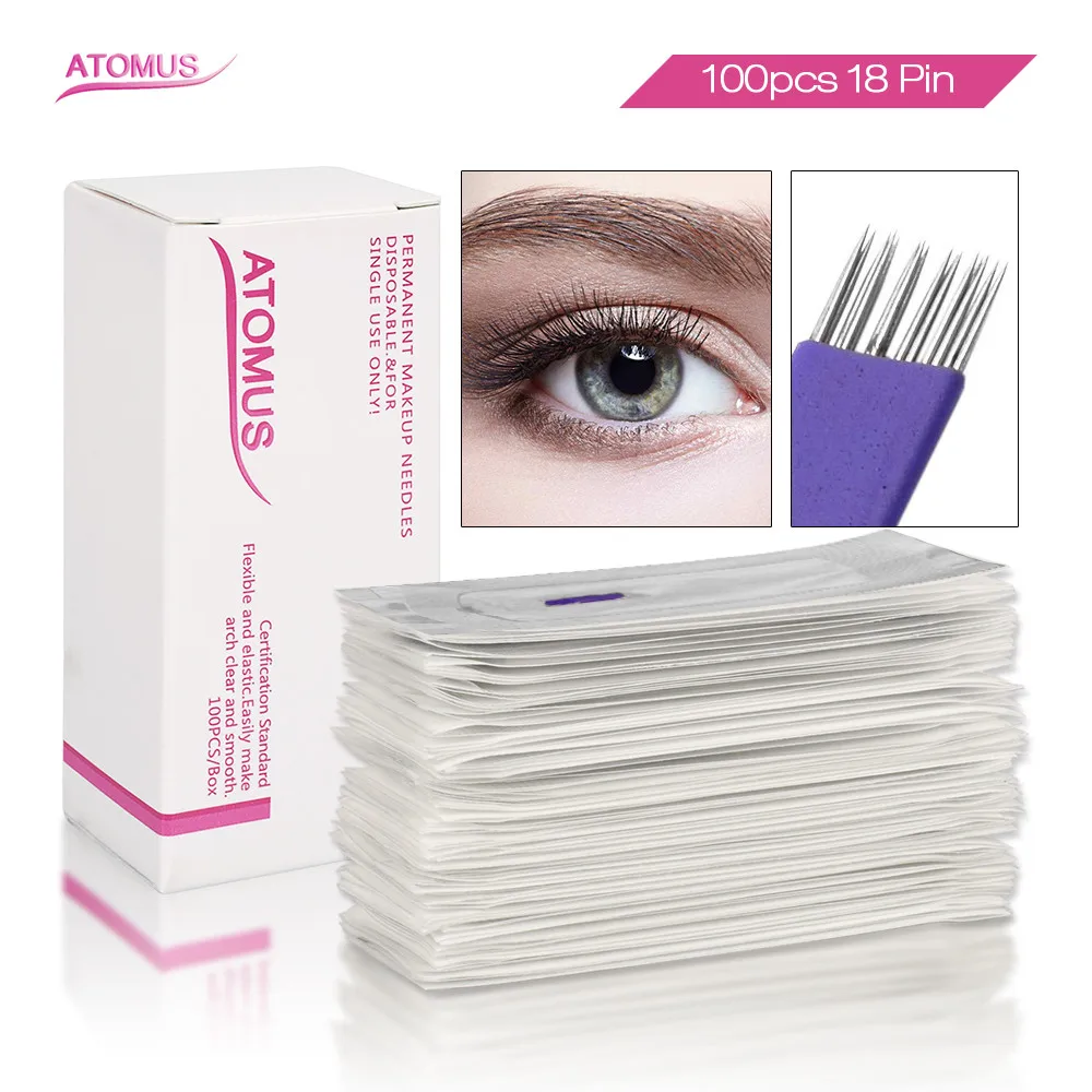 

100Pcs/Box 6x3Pin Microblading Needles Agujas Pmu Permanent Makeup Blade Aiguille Maquillage Independent Packaging Sterilization