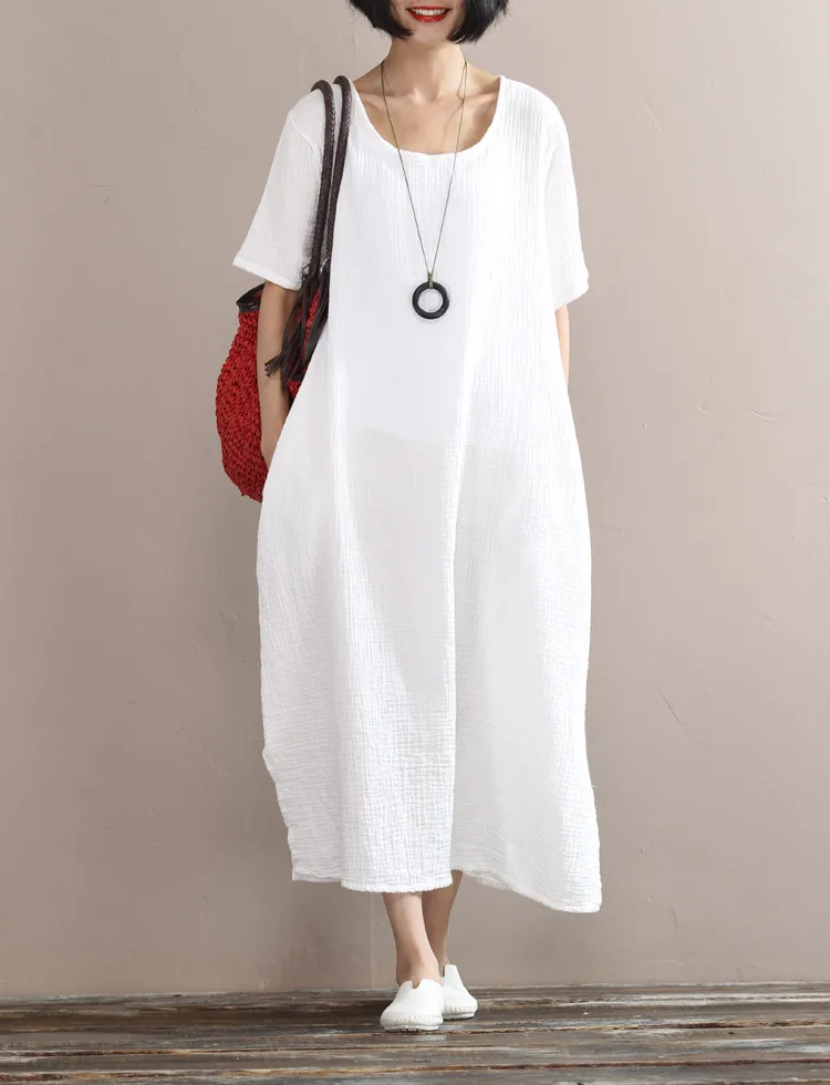 

5 Candy Colors Casual Long Short Sleeve Wide Hem Side Opening Women Knitted Cotton Dress, Summer A Line Leisure At Home Robes