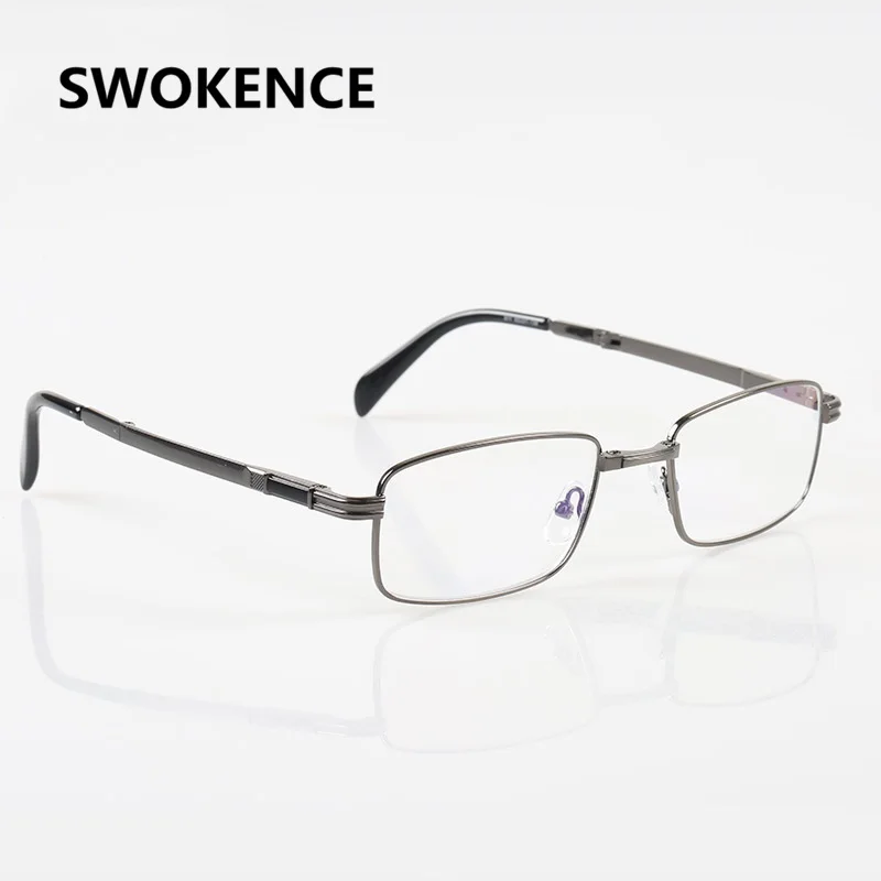 Cena SWOKENCE ekskluzywne marki oprawki ze stopu anti zmęczenie żywiczne soczewki składane okulary do czytania kobiety mężczyźni składane okulary starczowzroczne R116
