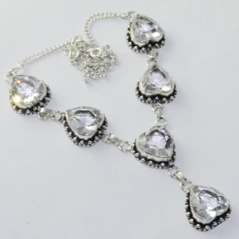

White Topas Necklace Silver Overlay over Copper, 49.5 cm, N1958