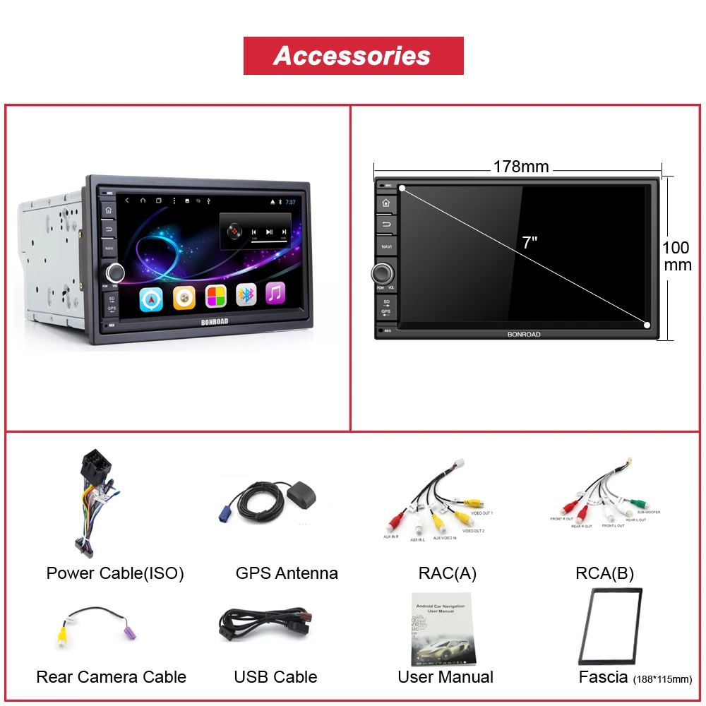 Perfect Bonroad 7" Android8.1 Car Multimedia Player GPS Navigation For Nissan For Kia For Hyundai Car autoradio Audio Stereo  (No DVD) 5