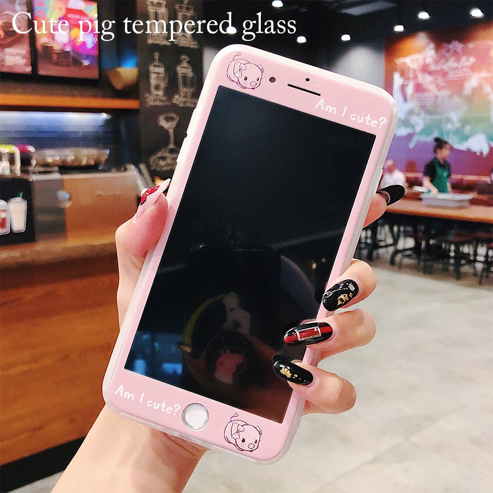 Ascromy For iPhone XS Max Case Pink Cartoon Pig Tempered Glass Silicone TPU Back Cover For iPhone XR X 7 8 Plus 6 6S Accessories (3)