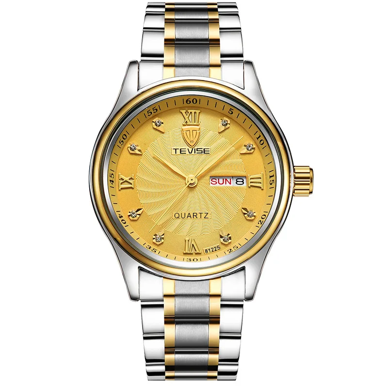 TEVISE Luxury Week Day Date Watch Men 2018 Waterproof Fashion Quartz Stainless Steel Wrist Watches for Men relogio masculino