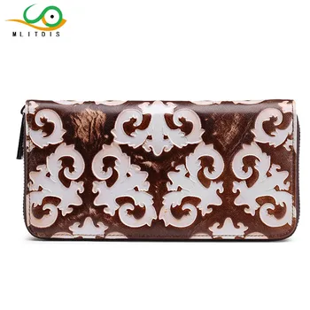 

MLITDIS Retro Womens Wallets And Purses Long Genuine Leather Wallet For Ladies Wallet With Money Clip Female Big Purse Women