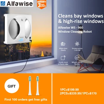 

Alfawise 2800PA Automatic Remote Control Smart Window Cleaning Robot Magnetic Vacuum Cleaner Anti-Slip Washing Glass Machine LCD
