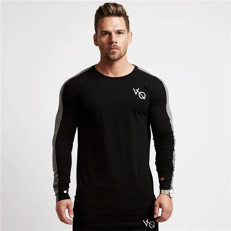 

By DHL 20pcs Stitching Tshirt Men T Shirts Long sleeve T-shirt Casual Tees Tops Gyms Fitness Bodybuilding Brand Clothing