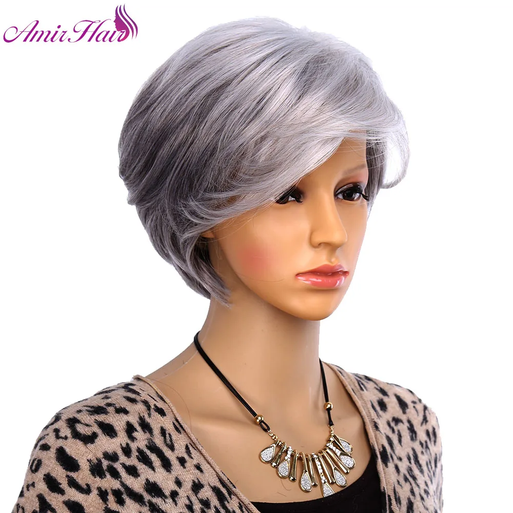 Us 12 74 25 Off Amir Hair Women Short Wigs For Old Women Synthetic Grey Hair Straight Style Olded Wig Cosplay In Synthetic None Lace Wigs From Hair