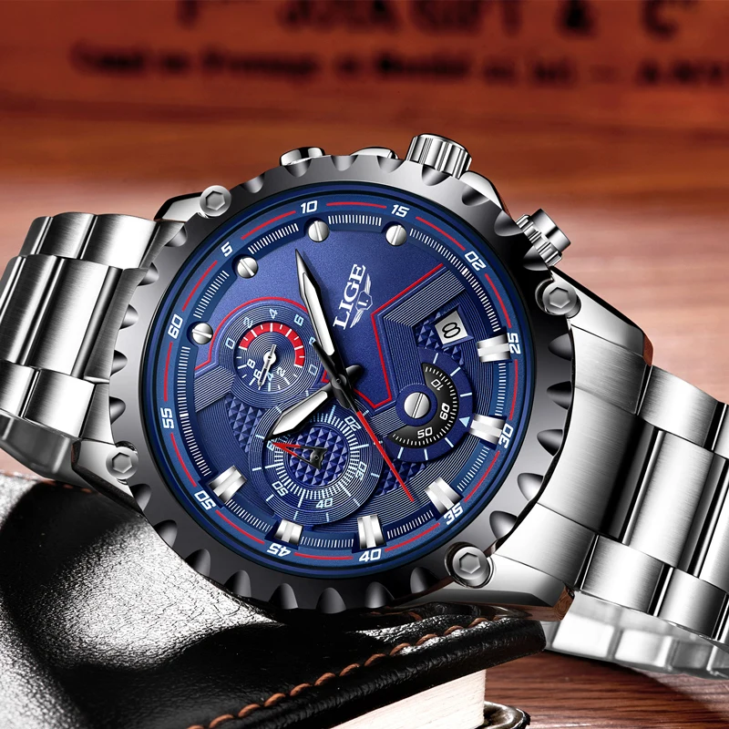 Reloj de cuarzo de moda para hombre 2018 LIGE, reloj deportivo resistente al agua de acero de marca superior para hombre caja - 4