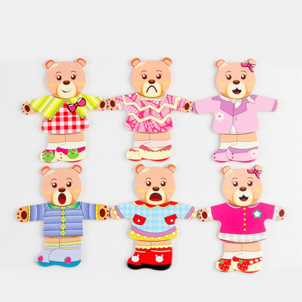 Детские деревянные развивающие головоломки мультфильм набор игрушечные лошадки Медведь Кролик Тип изменение одежда паззлы детская