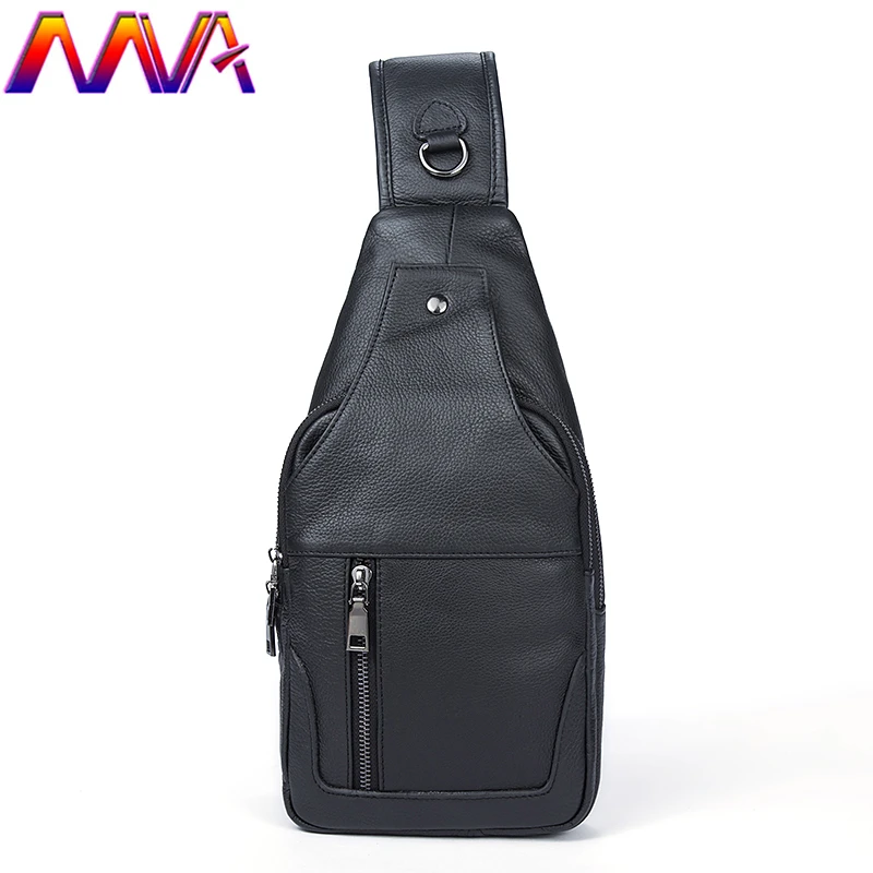 

MVA Newly leather men chest bag for fashion business men waist bag with genuine leather men shoulder bag phone pockets