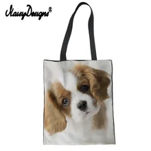 Бесшумные дизайнерские сумки для женщин для покупок через плечо холщовые сумки на заказ King Charles Spaniel Печать Леди Путешествия продуктовый мягкая Сумочка Сумка 3D