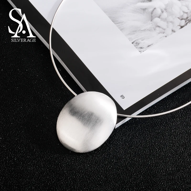 SA SILVERAGE 925 plata esterlina Oval gargantilla collar Chocker collares fina joyería para las mujeres collier femme 8,81g/35mm * 44mm - 4