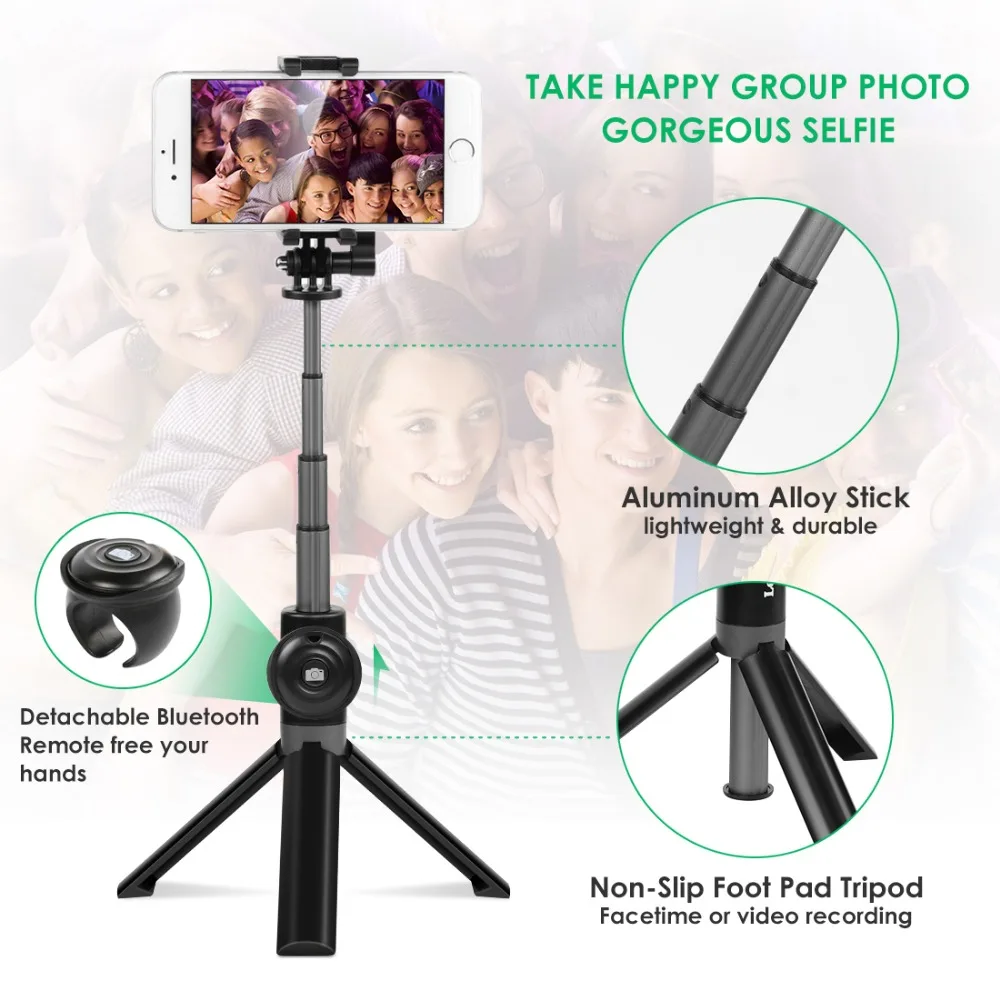 

Leelbox 3 in 1 Wireless Bluetooth Selfie Stick Mini Tripod Extendable Monopod Universal For Android IOS iPhone X 8 7 6s