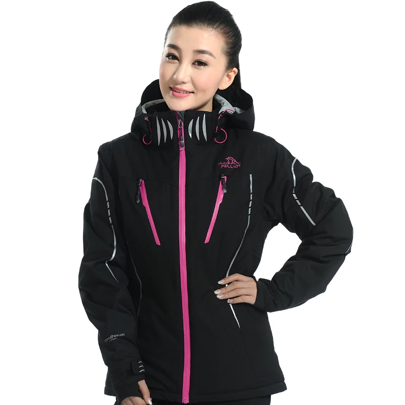 Женская лыжная куртка, уличная куртка для сноуборда для женщин, зимняя плотная дышащая куртка, походная или велосипедная одежда - Цвет: black