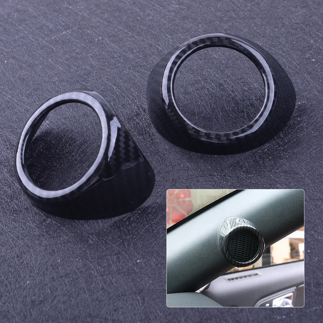 

CITALL 1 Pair Carbon Fiber Car Door Stereo Speaker Cover Trim A pillar Column Tweeter fit for Ford Mustang 2015 2016 2017 2018