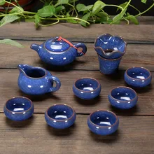 Посуда 10 шт./лот Чай комплект, разноцветный Ice кракелюрная глазурь Чай чашки фиолетовый глины пуэр Чай наборы посуды творческие подарки
