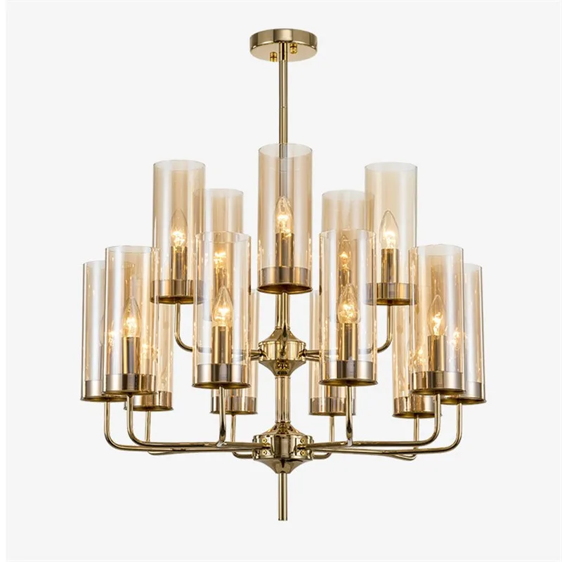 Luxury Glass Shade Gold Metal Chandelier