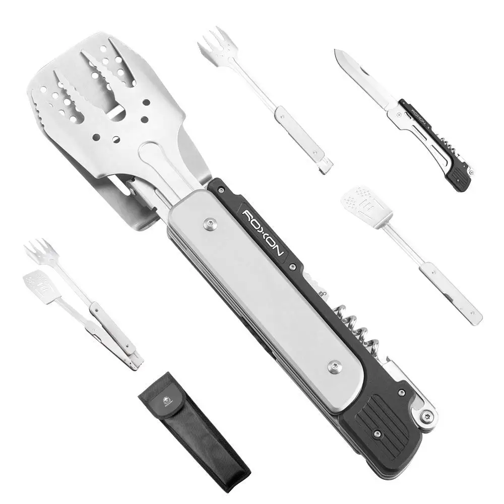 6 in 1 ROXON S601 BBQ Multi Werkzeug Abnehmbare und Faltbare Grill Werkzeug Set mit Spachtel Gabel Grill zange Flasche Opener Kaufen