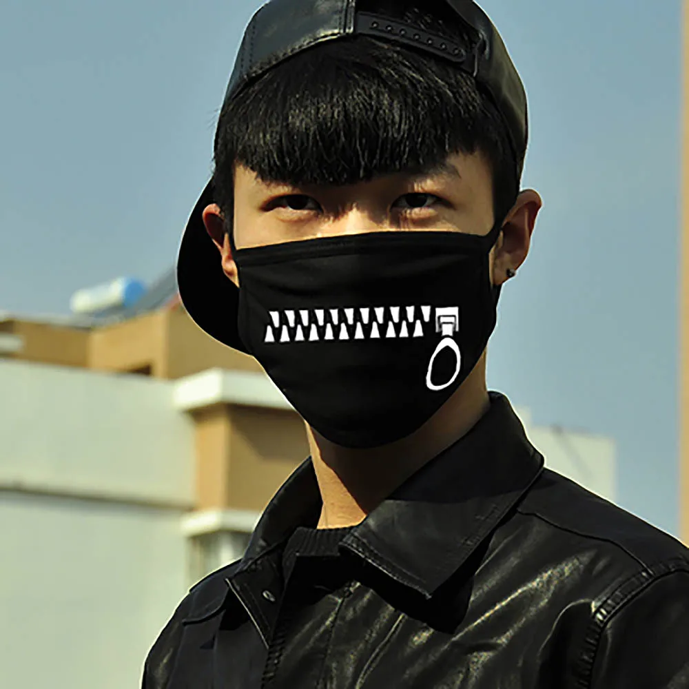 New Unisex Cosplay Cotton Black Cartoon Funny Zipped Teeth Half Face Mouth Mask