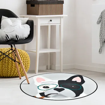 

Cartoon Dog Round Carpet Hand Drawn Bedroom Area Rug Non-Slip Floor Mats Kid's Living Room Crawling Play Mat R598