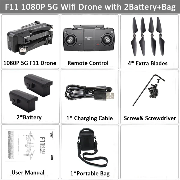 SJRC F11 GPS 5G WiFi FPV с камерой 1080P Бесщеточный Quadcopter 25 мин. Время полета Жест Складная рукоятка Selfie RC Dron VS CG033 - Цвет: 1080P 2BAT Bag