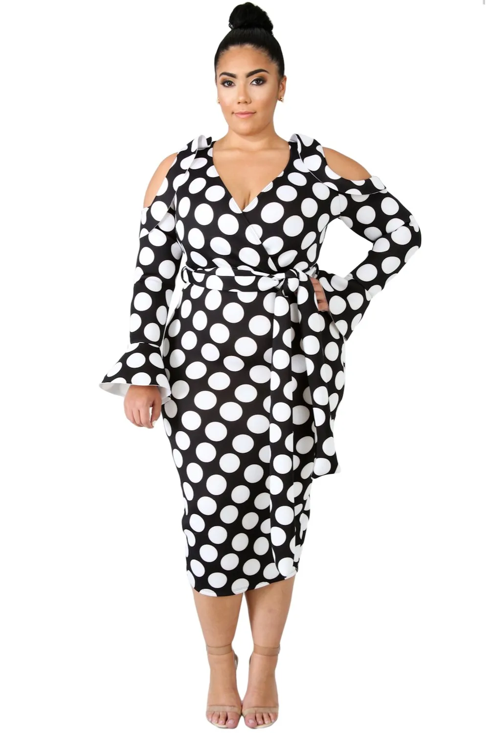 Black-White-Polka-Dot-Cold-Shoulder-Curvy-Dress-LC610480-2-1