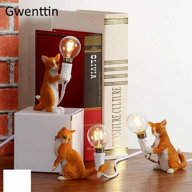 Современные настольные мини-лампы в виде кошки из смолы для спальни, прикроватная лампа, светодиодный настольный светильник-стойка, Светильники для маленьких детей, светильник