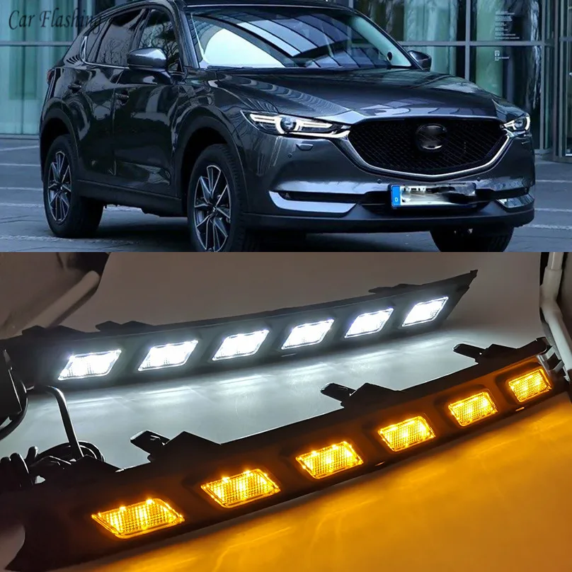 Car Flashing 2PCS DRL LED Daytime Running Light For Mazda CX-5 CX5 2017 2018 2019 2020 With Yellow Turning Signal Function | Автомобили и