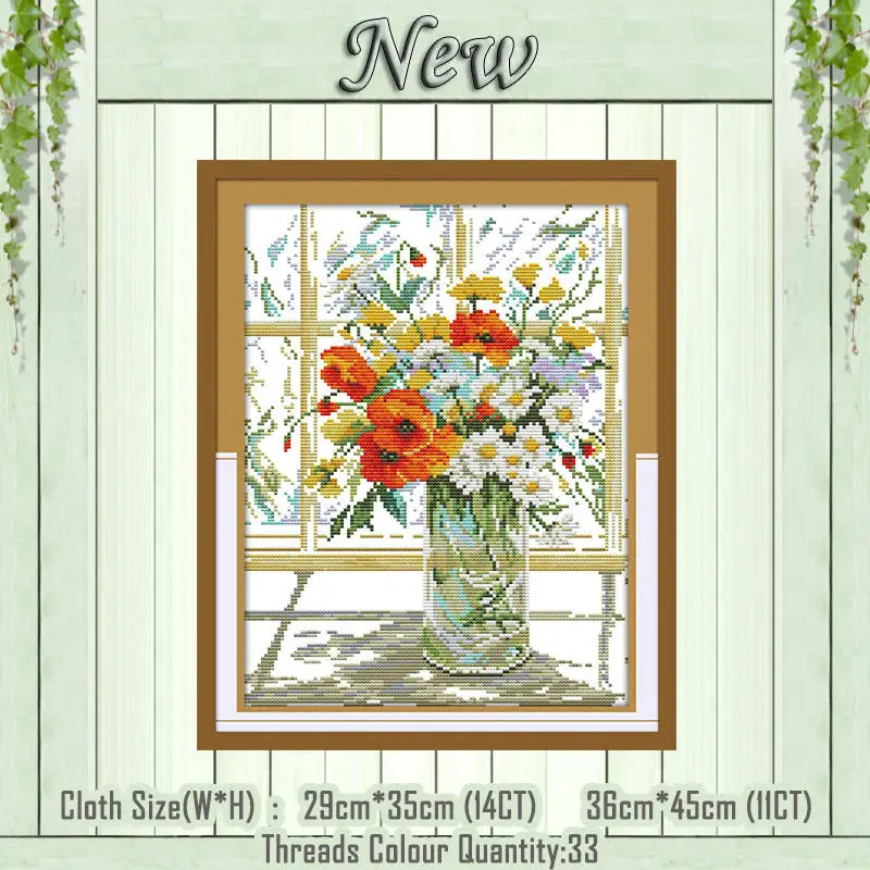 Маковый Подсолнух, ваза с пейзажем, счетный принт на холсте, DMC 11CT, 14CT, наборы, сделай сам, вышивка крестиком, наборы для рукоделия - Цвет: Flower vase