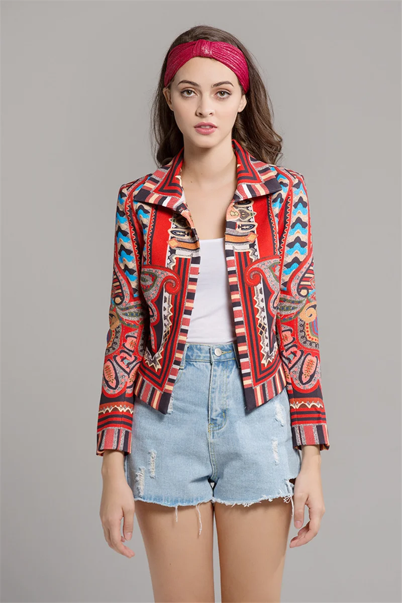Разноцветная коллекция весна, европейский стиль, бохо, хиппи, укороченная куртка, с геометрическим рисунком, в полоску, тонкая, длинный рукав, короткое пальто для женщин