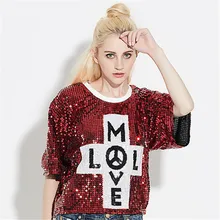 Just. be. never женская футболка в блестках с буквенным принтом костюмы для джазовых танцев Клубная сценическая одежда kawaii harajuku синяя Красная футболка для девочек