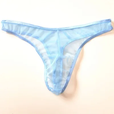 Mens Sexy Transparent Bikini Thongs Swim G-strings Bottoms Low Waist Male Breathable Mesh Panties Tanga T Back Beachwear Sunbath - Цвет: Небесно-голубой