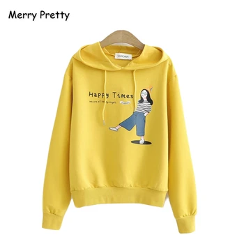 

Merry Pretty Women Character Print Harajuku Hooded Sweatshirts 2019 Autumn Winter Long Sleeve Drawstring Hoodies Casual Pullover