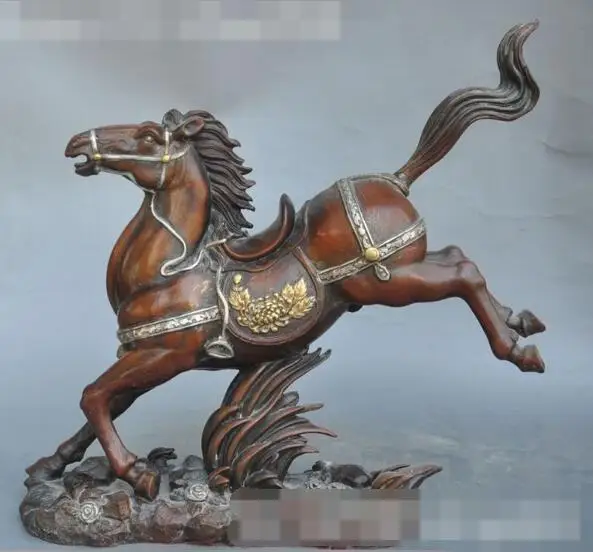 

S02346 11"chinese palace fengshui Pure Bronze 24K Gold Gild run Horse succes statue B0403