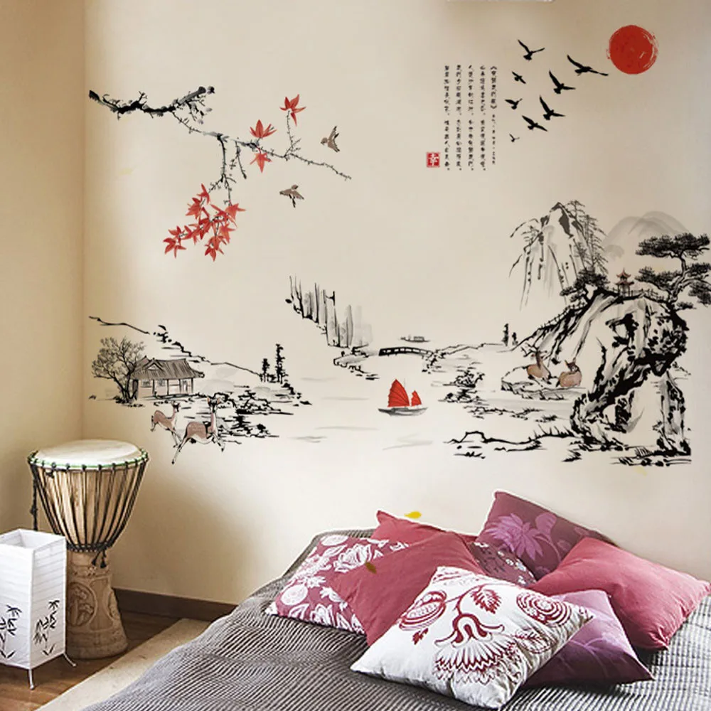 DIY Съемные наклейки на стену, переводная наклейка, домашний декор, гостиная, фреска, искусство, домашний декор, китайский классический стиль# XT
