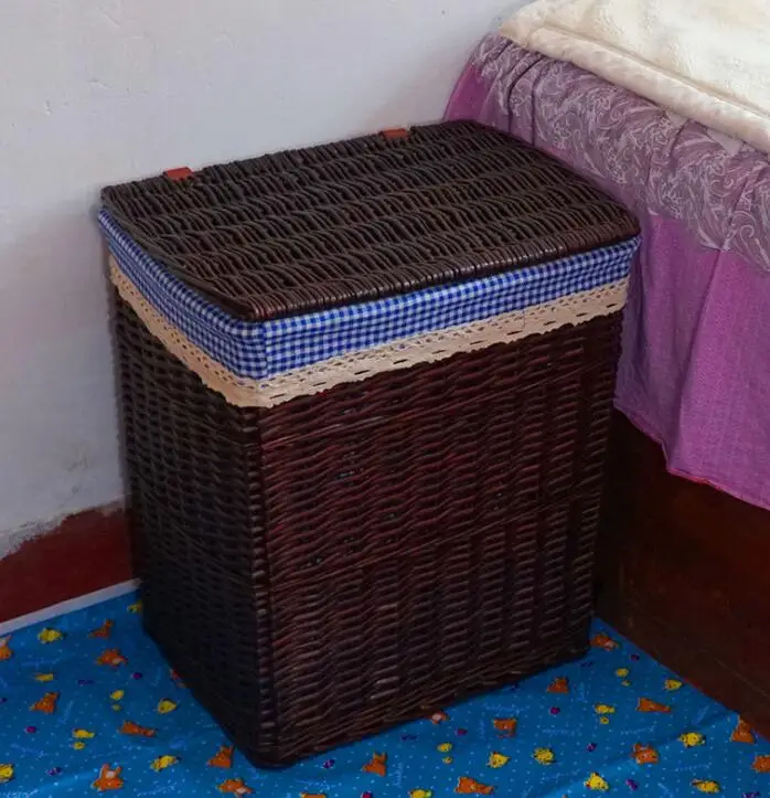 Корзина для белья круглая форма большая емкость с крышкой экологически безопасные корзины ящики для хранения грязной одежды плетеные ящики для хранения - Цвет: Красный