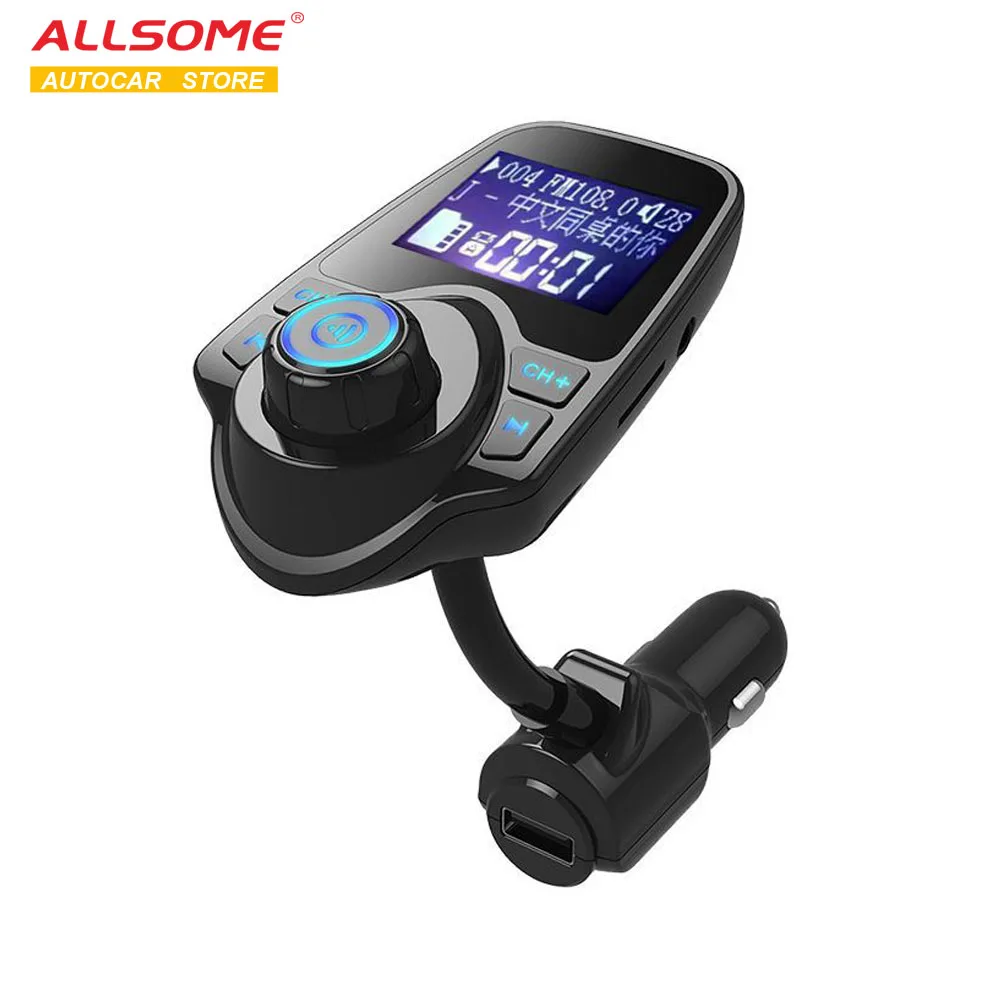 ALLSOME T10 Bluetooth Car Kit комплект для громкой связи fm-передатчик MP3 Music Player 5 V 2.1A USB Автомобильное Зарядное устройство, отверстие AUX линейный вход и линейный выход