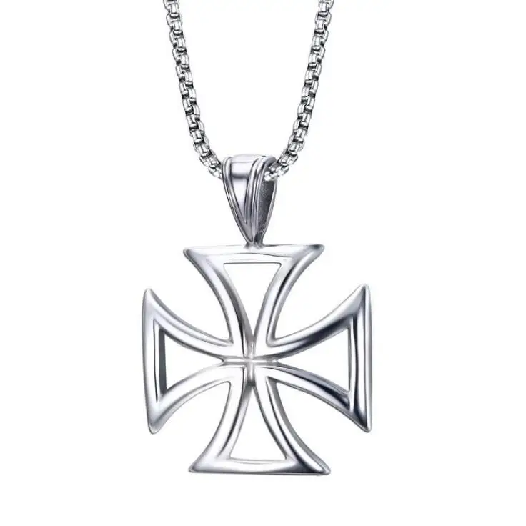 

Mens Necklace Stainless Steel Vintage Hollow Knights Templar Iron Cross Pendant Necklace for Men Biker Maltese Cross Jewelry