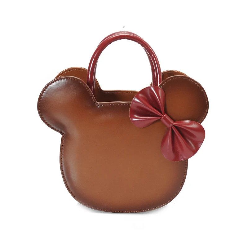 Goede Retro Vintage Lederen Muis Vormige Draagtas Meisjes Kleine Mini Portemonnee Handtassen Leuke Hand Tassen Vrouwen Daily Bow Crossbody Tas rits