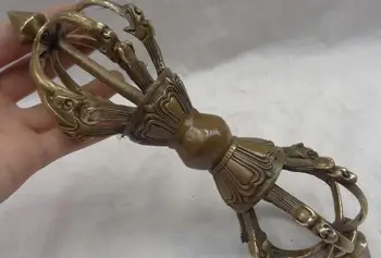 

25CM Tibet Copper Bronze Collect Buddhism Dragon Head Statue Vajra Talismans