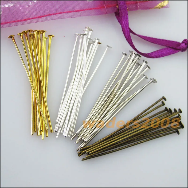 

120Pcs Head Pin Finding Connectors Gold Silver Bronze Plated 30mm