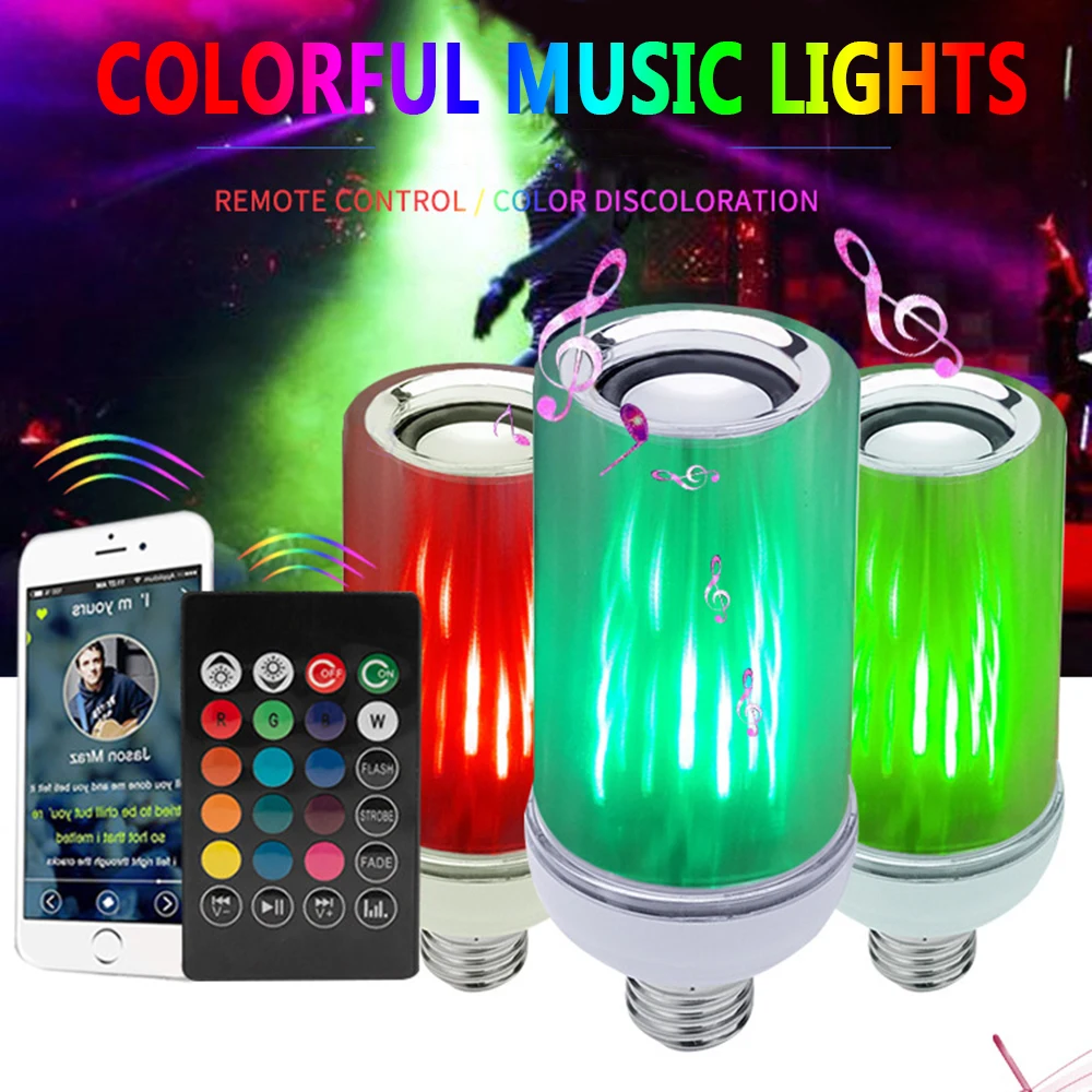 

Smart E27 8W LED Bulb RGB Light Bluetooth Audio Speaker LED Light Bulb Music Playing Dimmable Light with 24 Keys Remote Control