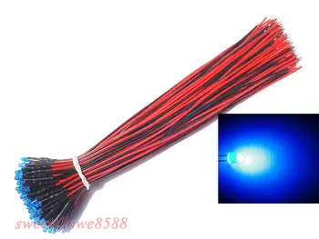 

New 100 Pcs 3mm Pre Wired Blue Diffused Led 12V DC 20cm Free Shipping