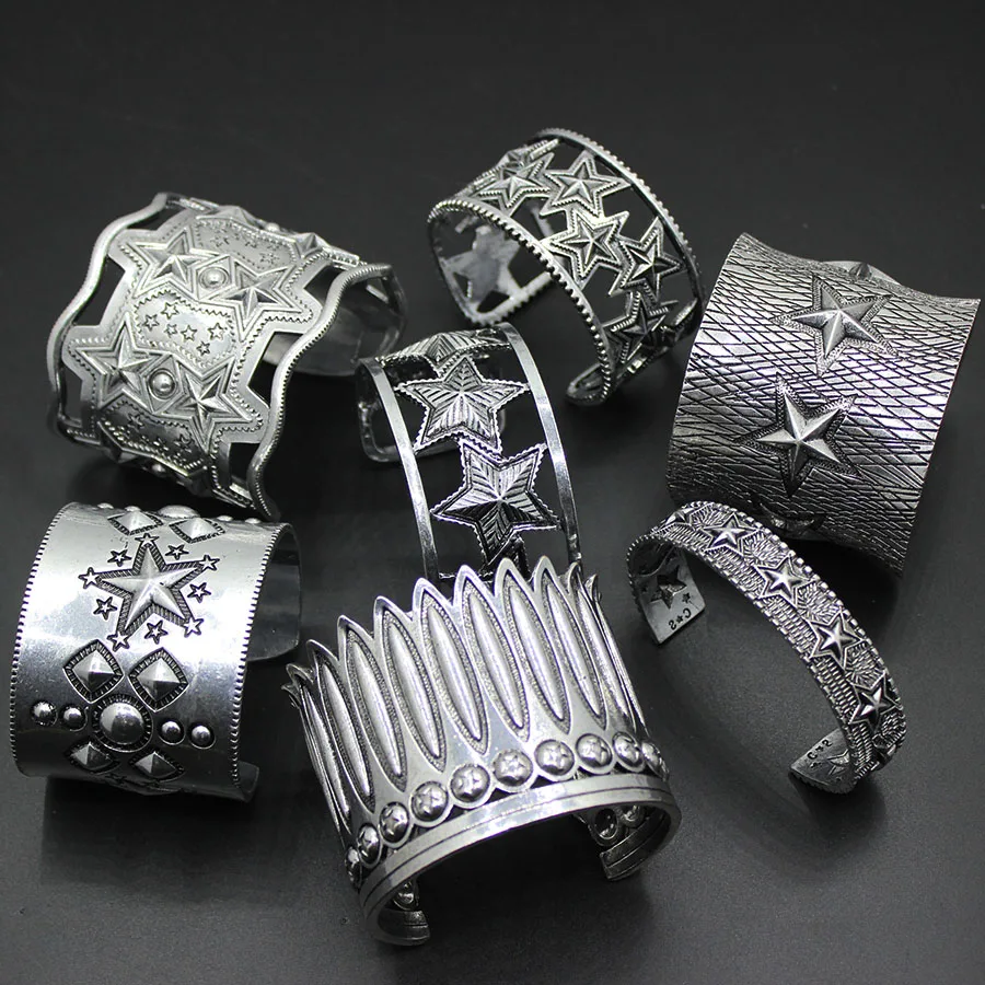 

2017 new Baroque wind retro geometry five-pointed star metal open bracelet jewelry 406