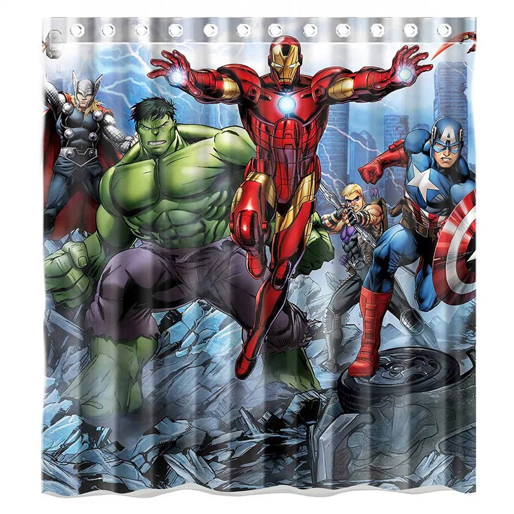 

Custom Avengers Movie Incredible Hulk and Iron Man Characters Waterproof Bathroom Shower Curtain Polyester Fabric Shower Curtain
