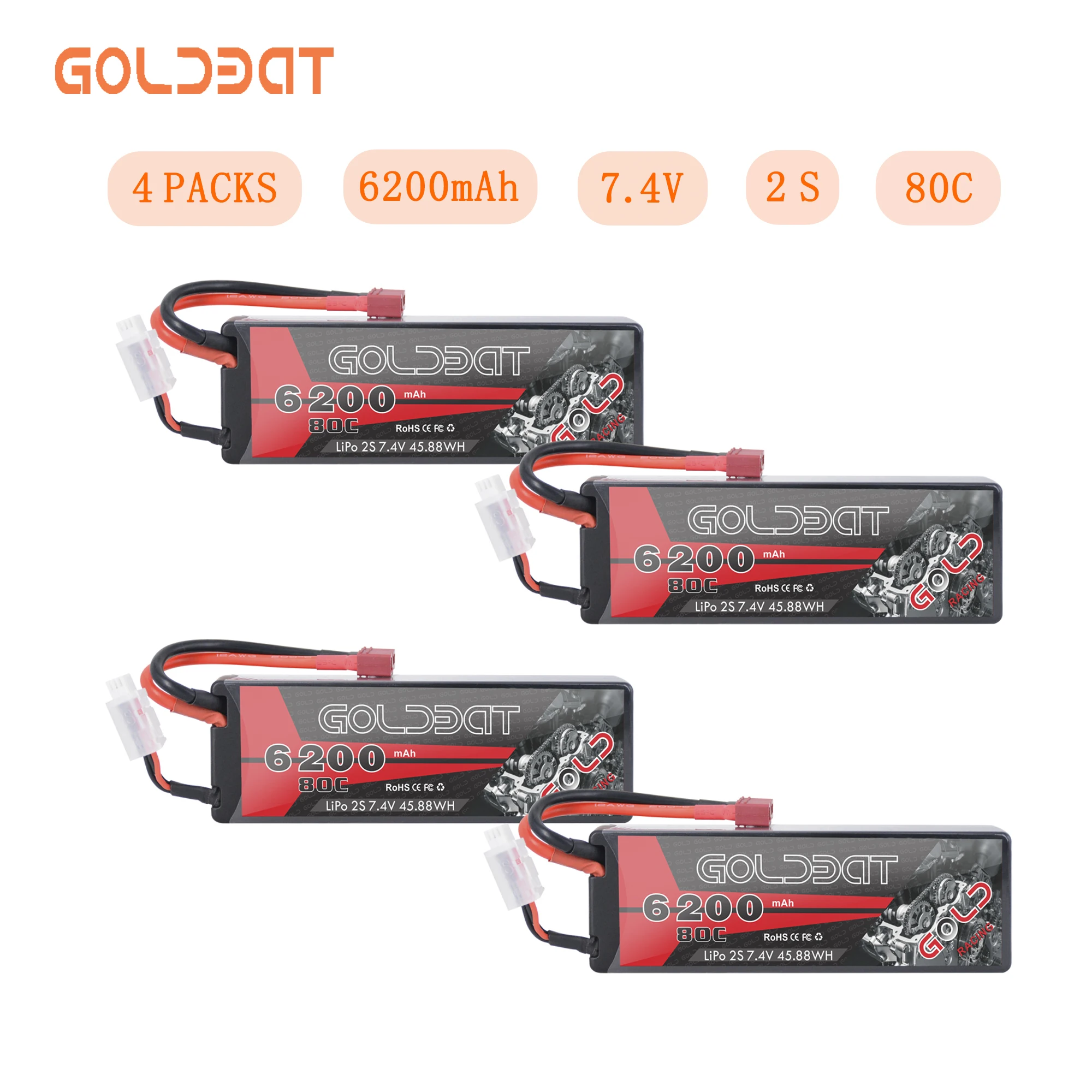 4 единицы GOLDBAT 6200mAh Lipo батарея для RC автомобиля 7 V 2s 80C с разъемом Deans грузовика