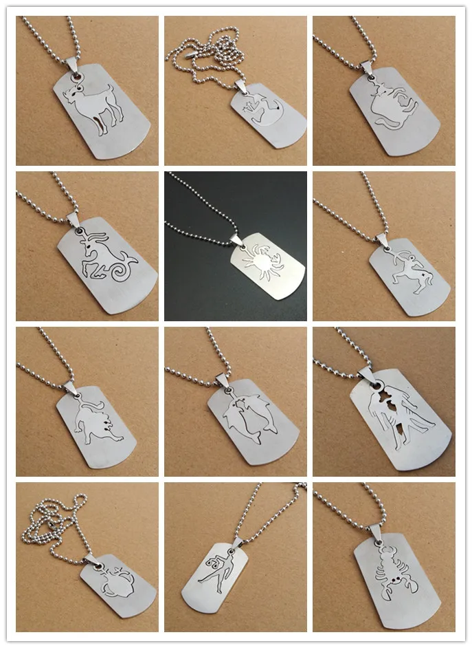 

New double detachable 12 constellation twelve zodiac pendant necklace stainless steel twelve constellation Sign charm necklace