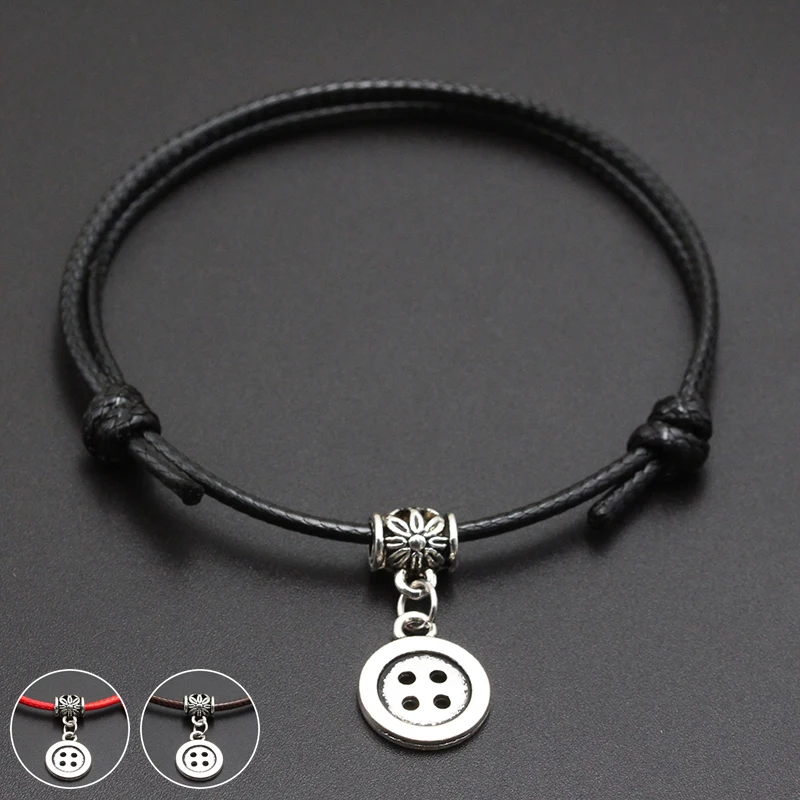 

2019 New Cute Button Pendant Red Thread String Bracelet Lucky Black Coffee Handmade Rope Bracelet for Women Men Jewelry