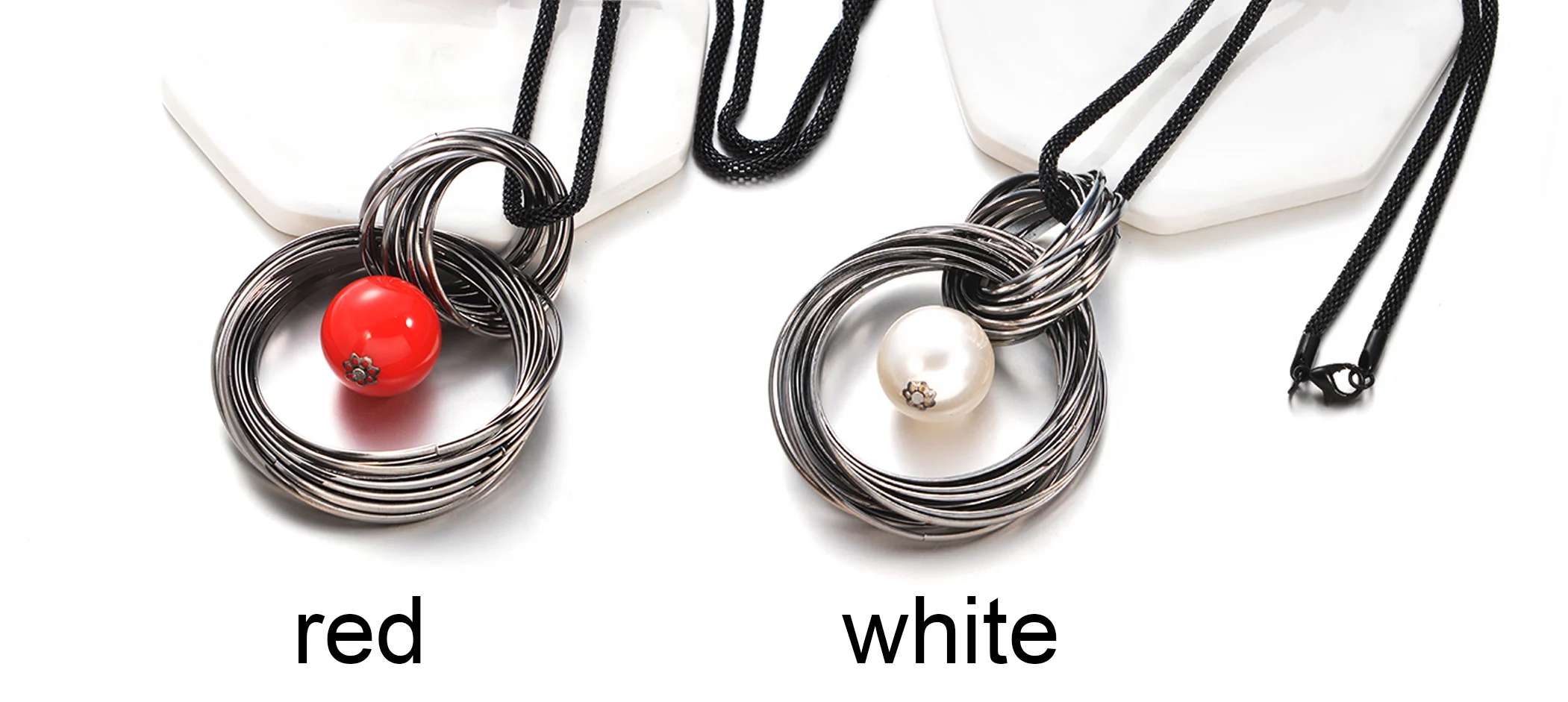Красный белый жемчужный шар Длинные ожерелья с подвесками новые круги имитация женское черное длинное ожерелье на цепочке модное ювелирное изделие подарок